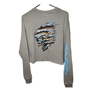 Empyre Flaming Skull Crop long sleeve henley shirt.  Women's medium.